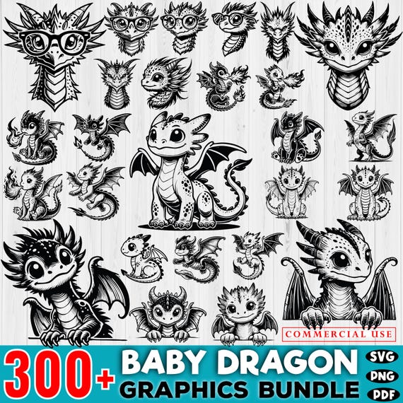 300+ Baby Dragon Graphics SVG Bundle, Baby Dragon cut files for Cricut, Tribal Dragon Clipart, png,svg, and pdf, Instant Digital download