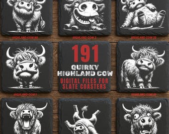 Highland Kuh Schiefer Gravur Design: Lustige Bauernhof Tier Digital Download
