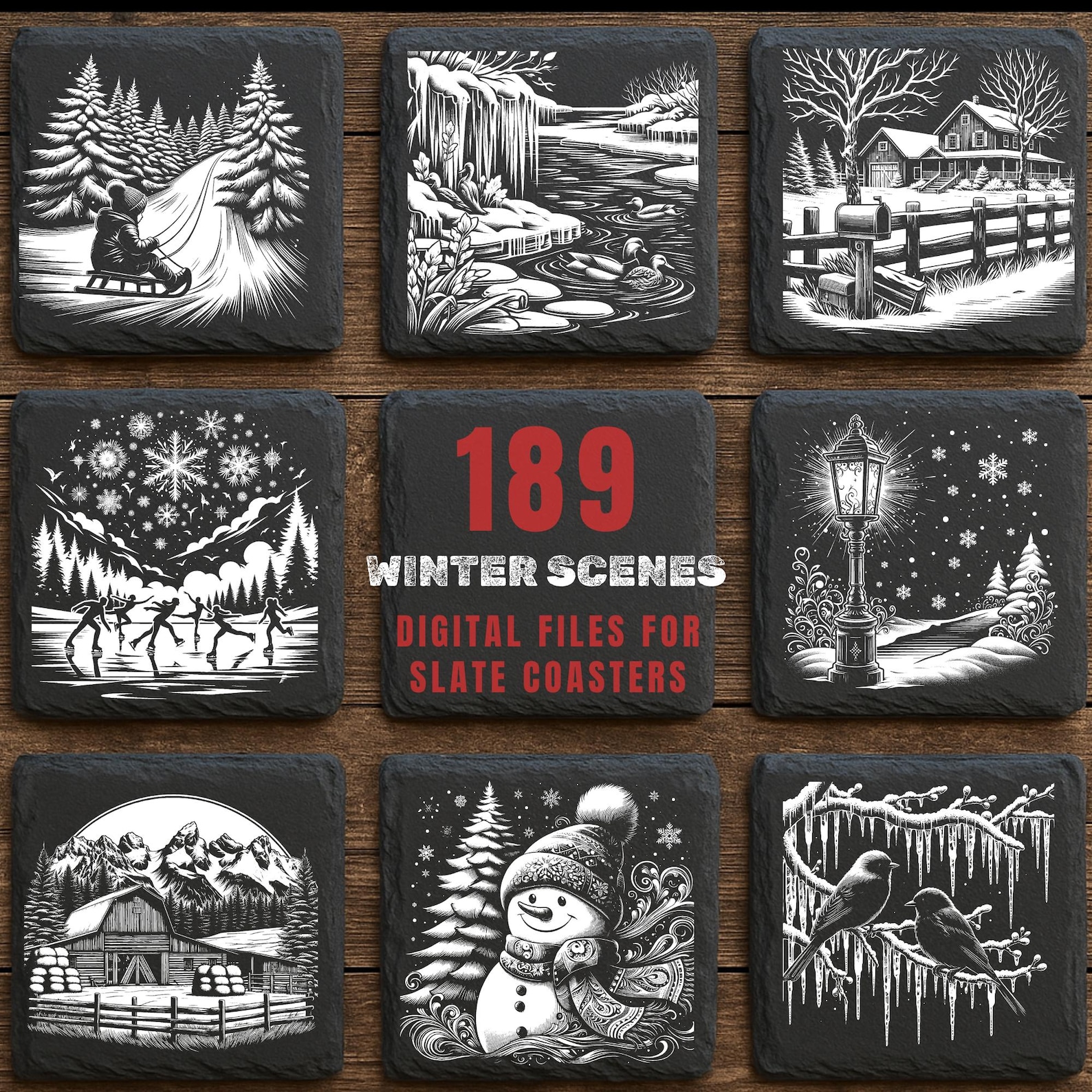 189 Winter Scene Slate Engraving Files: Snowy Landscape SVG & PNG ...