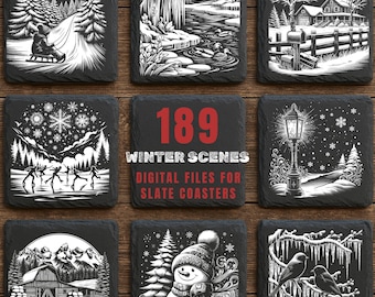 189 Winter Scene Slate Engraving Files: Snowy Landscape SVG & PNG Designs for Holiday Crafts | Commercial Use