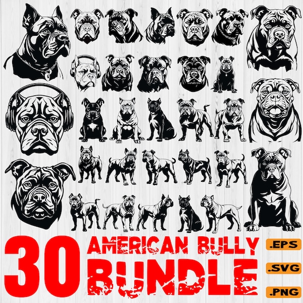 American Bully SVG - American Bully Bundle 30 items vector kunst gesneden bestanden - instant digitale download