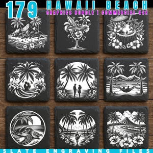 Hawaii Beach Scene PNG Bundle: Slate Engraving Files (Digital Download)