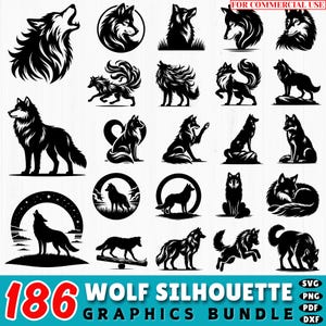 186 Wolf Silhouette SVG Bundle | Howling Wolf Cut Files | Forest Animal SVG | Cricut Dxf Clipart | Wild Wolf Scene | Woodland SVG Design