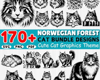 Norwegian Forest Cat SVG Bundle: Feline Silhouette Designs (Commercial Use)