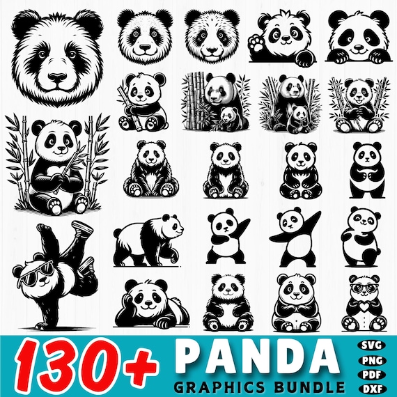 130+ Panda svg bundle | cute panda bear cut files | cricut svg dxf png pdf | kawaii animal clipart | jungle and zoo designs | commercial use