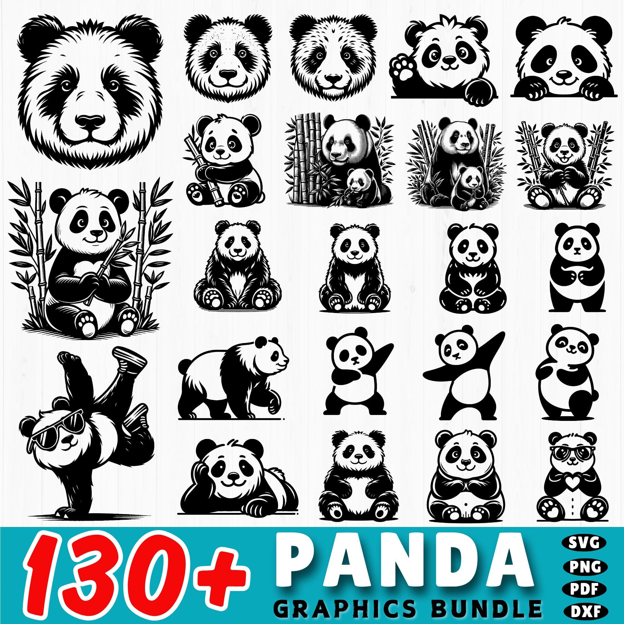130+ Panda svg bundle | cute panda bear cut files | cricut svg dxf png pdf | kawaii animal clipart | jungle and zoo designs | commercial use