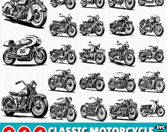 Vintage Motorcycle SVG Bundle: 200+ Retro Motorbike Cut Files