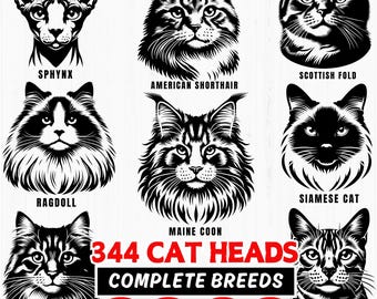 Cat Heads Portrait SVG Bundle: 344 Cat Face Clipart, Cricut Cut Files (Digital Download