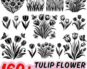 160+ Tulip Flower SVG Bundle: Floral Line Art (Digital Download)