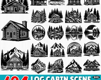 Log Cabin SVG Bundle: Rustic Mountain Clipart, Cricut & Silhouette Cut Files (Commercial Use)