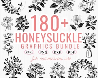 180+ Honeysuckle Flower SVG Bundle: Floral Clipart, Botanical Line Art (Commercial Use)