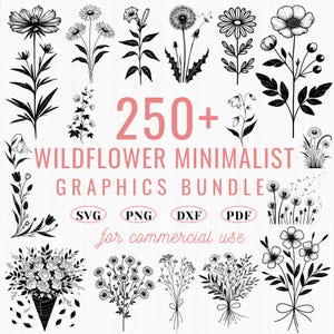 Plus de 250 fleurs sauvages SVG minimaliste | lot floral png svg pdft dxf | clipart fleurs sauvages | fichiers de coupe cricut | Utilisation commerciale
