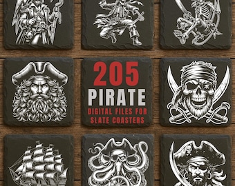 Pirate Engraving Design Bundle: Skull, Compass, Ship Wheel (PNG Files)