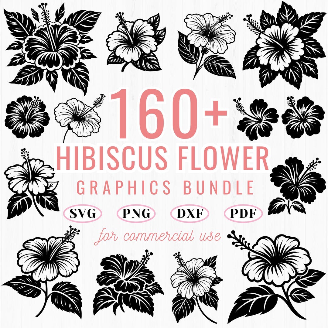 160+ Hibiscus Flower SVG Bundle: Tropical Floral Clipart, Bloom Line ...