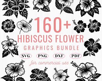 160+ Hibiscus Flower SVG Bundle: Tropical Floral Clipart, Bloom Line Art, Garden Design (Commercial Use)