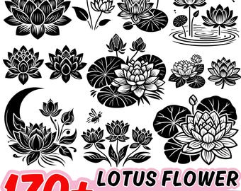 Pacchetto di file SVG del fiore di loto: clipart floreali, file di taglio per Cricut (uso commerciale) (download immediato)