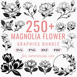 250+ Magnolia flower svg bundle | floral cut files dxf png | cricut botanical flower art | magnolia clipart design | commercial use