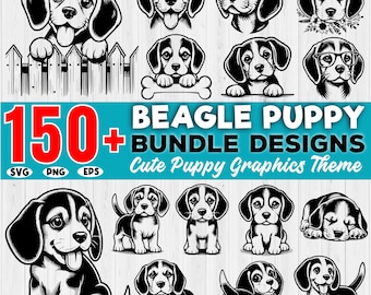 150+ SVG-bundel beagle puppy: hondenafbeeldingen, clipart (digitale download)