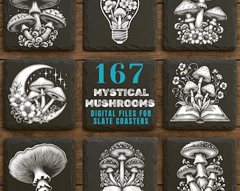 Mystical Mushroom PNG Bundle: Slate Engraving Designs (Commercial Use)