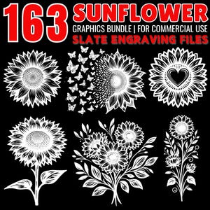 163 Sunflower PNG | Slate Engraving Files | Sunflower Bundle | Laser Cut Design | Commercial Use