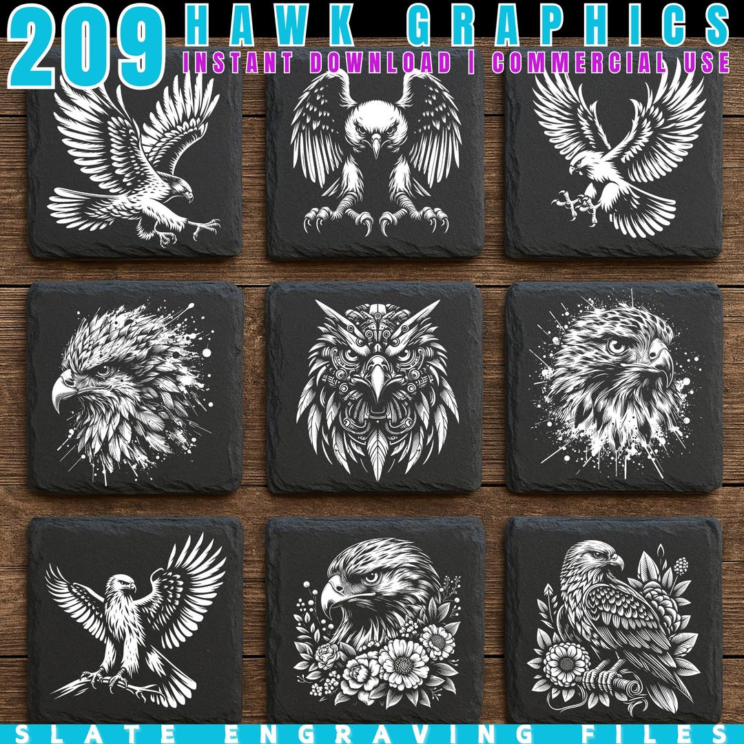209 Hawk Slate Engraving Files: Bird of Prey Artwork for Stone ...