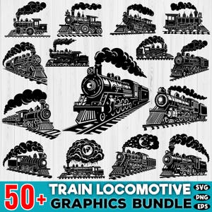 Peut inclure: Un ensemble de plus de 50 graphiques de locomotives de train en noir et blanc. Les graphiques sont dans une variété de styles, y compris vintage et moderne. Les graphiques sont parfaits pour une utilisation dans le scrapbooking, la fabrication de cartes et d'autres projets d'artisanat.