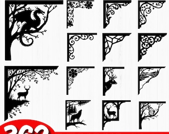 Paquete SVG de 362 soportes para estantes: imágenes prediseñadas de soportes de pared decorativos, archivos de corte para soportes de estantes (uso comercial)