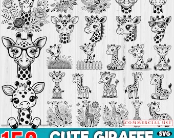 150+ Cute Giraffe SVG Bundle | SVG Cut Files for Cricut, Vinyl & DIY Crafts | Nursery Decor, Animal Art, Instant Download