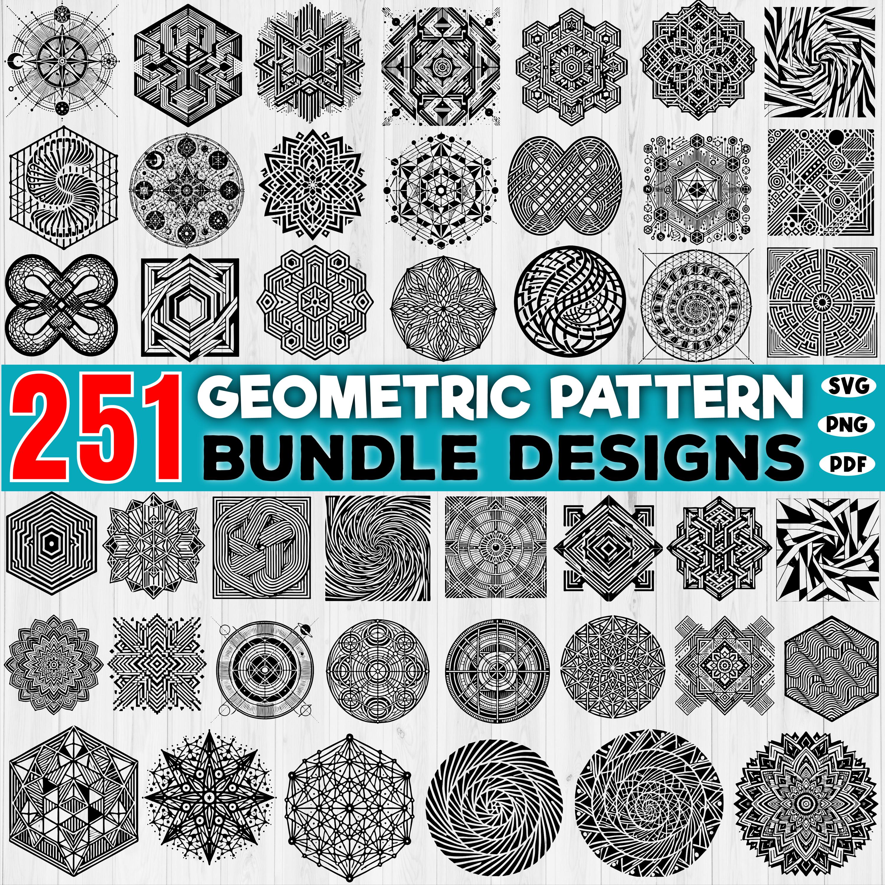 Paquete de 251 patrones geométricos SVG | Archivos de corte geométricos sin costura para Cricut, Silhouette | PNG SVG PDF | Uso comercial