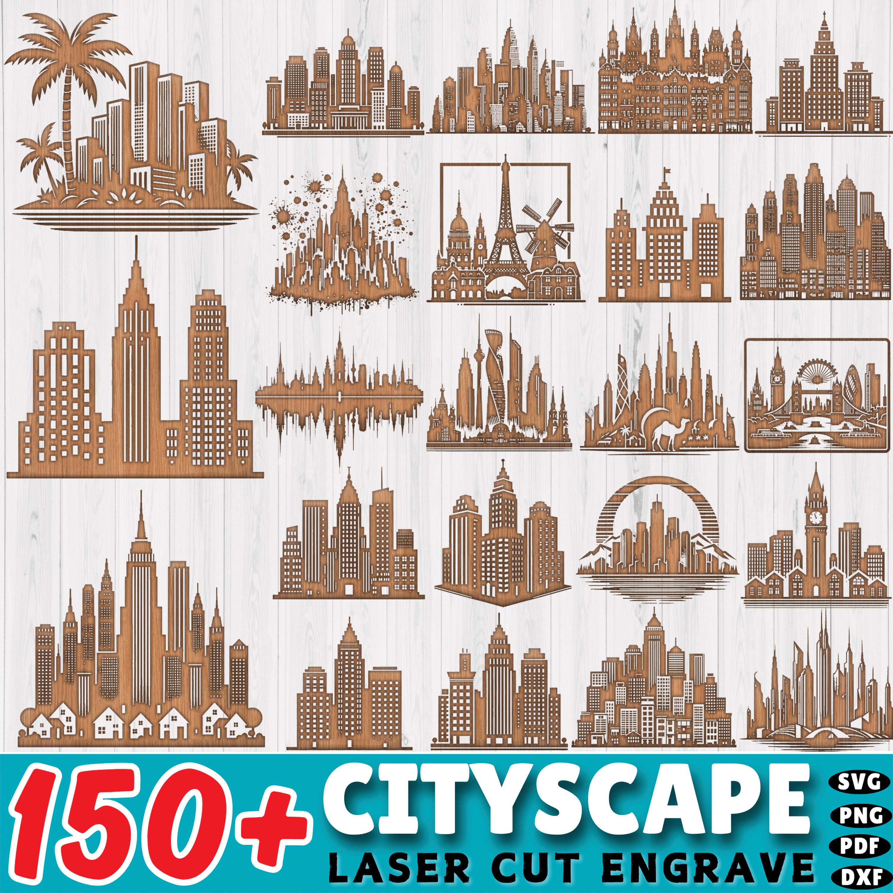 150+ Laser engrave Cityscape DXF Bundle | Urban Skyline & Landmark Laser Cut Files | Building Silhouettes | CNC Ready | Instant Download