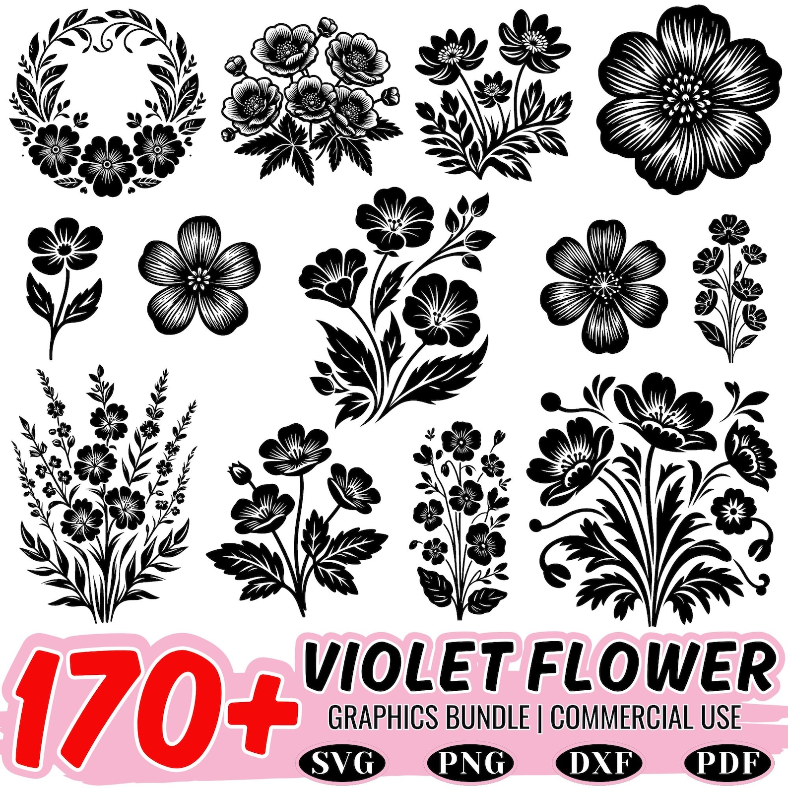 170+ Violet Flower SVG Bundle: Floral Clipart, Cricut Cut Files ...
