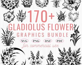 Gladiolus Flower SVG Bundle: 170+ Floral Clipart, Cricut Cut Files (Commercial Use)