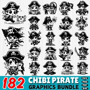 182 Chibi Pirate SVG Bundle | Cute Pirate Clipart | Instant Download | Cricut Ready | Instant Digital Download | Commercial Use