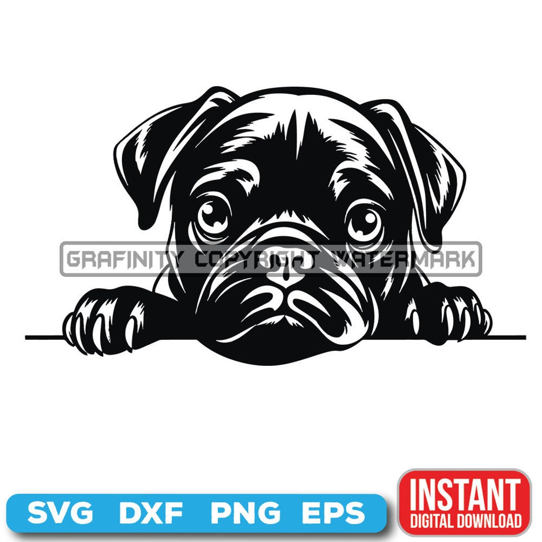 Pug Dog SVG Peeking Pug Dog Vector Art Instant Digital Download - Etsy