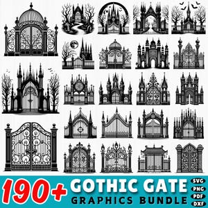 190+ Gothic Gate Svg Bundle | Decorative Gate Dxf Files | Wrought Iron Fence Clipart | Garden Gate Cricut Cut Designs | Commercial Use