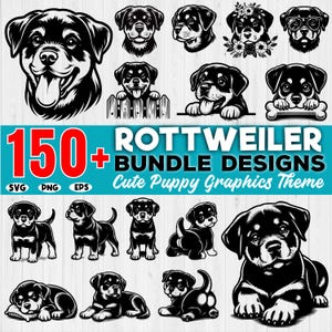 154+ Rottweiler Puppy SVG Bundle, Rottweiler Dog SVG Files for Cricut, Dog clip art, Digital download