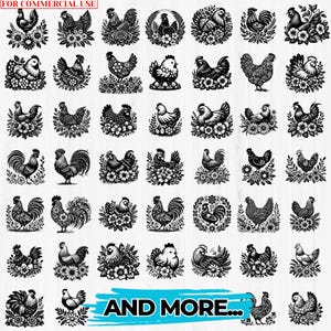 112 Floral chicken svg bundle | hen & rooster flower cut files | cricut svg dxf png pdf designs | farmhouse craft art | commercial use image 3