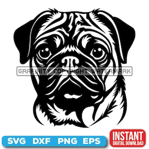 Pug Dog SVG - Pug dog head vector graphics - instant digital download