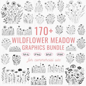 170+ Minimalistisches Wildblumen Wiese svg bündel | botanische Feld Line Art Schnittdateien | Cricut svg dxf png pdf | Natur Blumen Clipart