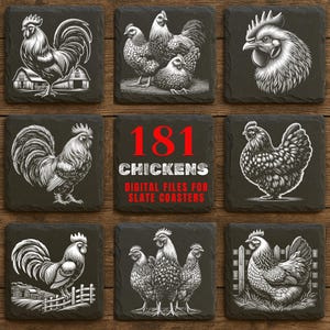 Chicken Slate Engraving Files: Rustic Farm Animal PNG Bundle (Commercial Use)