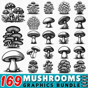 169 Mushroom svg bundle | whimsical forest fungi cut files | cricut svg dxf png pdf | nature clipart for crafts | commercial use