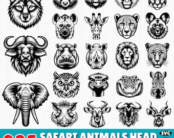 Safari Animal Head SVG Bundle: Lion, Elephant, Giraffe, Zebra (Digital Cut Files)
