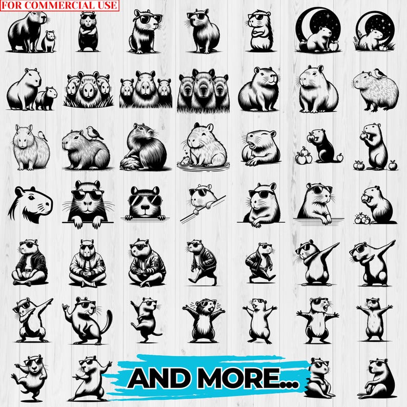 450 Kapybara SVG-paket | Söt Kapybara Clipart | Kawaii djurillustrationer | DXF-klippfiler | Direktnedladdning | Kommersiellt bruk bild 8