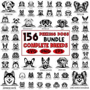 Peeking Dogs Complete breeds Bundle SVG, 156 dogs Vector Art, Digital download