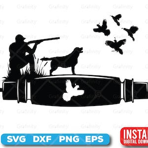 Quail hunting svg - Quail and dog on a Quail call art - digital download