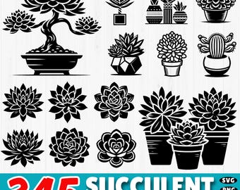 Succulent SVG Bundle: Cactus Cut Files, Potted Plants (Digital Download)