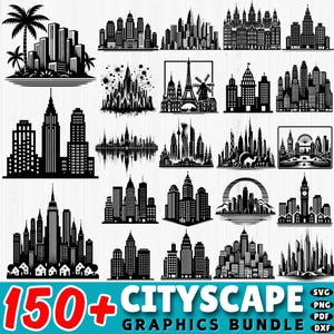 150+ Cityscape SVG Bundle | Urban Skyline Cut Files | Famous Landmarks, Modern City Silhouettes | Instant Download | Commercial Use