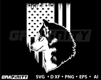 Husky svg files- Cool Husky in USA Flag graphic design-digital download