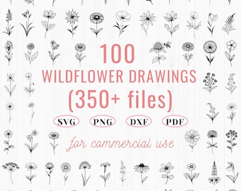 Minimalistische Wildblumen Linie Kunst: 350+ Floral SVG Bundle (kommerzielle Nutzung)