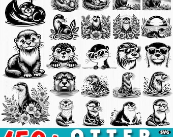 Paquete de más de 150 SVG de nutria / Lindos archivos DXF de nutria de río / Clipart de vida silvestre para Cricut / Diseños de corte de silueta de nutria / Uso comercial